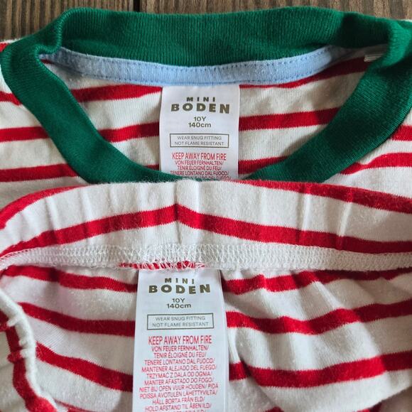 Mini Boden Pajamas Kids 10 Red White Striped PJ Set Christmas Shirt Pants Cotton - Picture 3 of 4